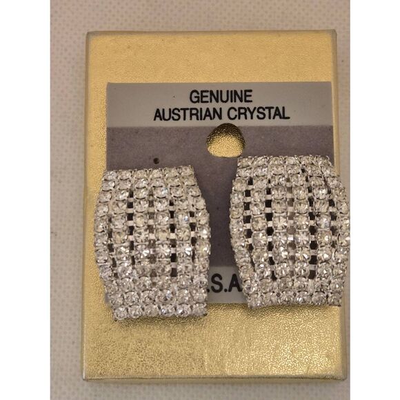 Vintage Austrian Crystal Clip On Earrings - Picture 2 of 4